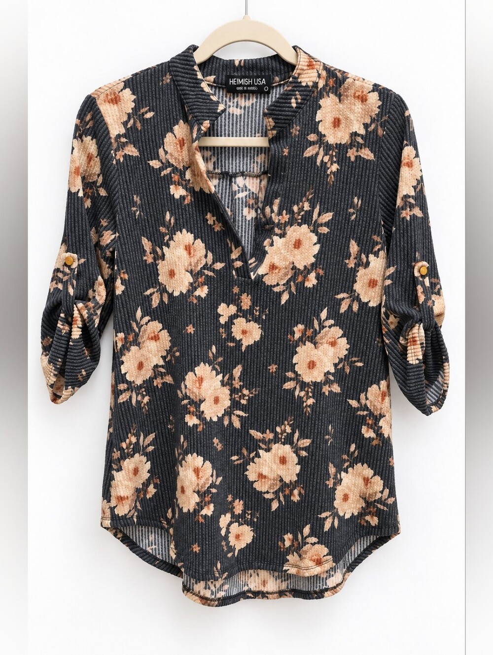Heimish Floral Ribbed High-Low Top – Size Small